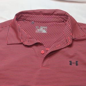 Under Armour Shirt Men's 2XL Polo Loose Fit Striped Heat Gear Short Sleeve.